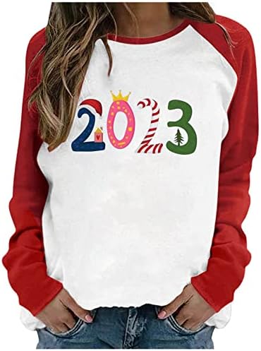 2023 Yeni Yıl Arifesi Üstleri Kadınlar için Komik Tatil Gömlek Gevşek Casual Uzun Kollu Gömlek Renk Bloğu bisiklet