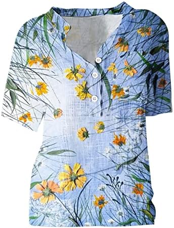 Kadınlar için üstleri Kısa Kollu Artı Boyutu Gevşek günlük t-Shirt Boho Çiçek Gömlek Düğmesi V Yaka Anne Gömlek Tees