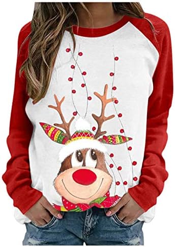 Merry Christmas Sweartshirt Kadınlar için Güzel Ren Geyiği Komik Kazak Crewneck Merry Christmas Uzun Kollu Bluz Tops