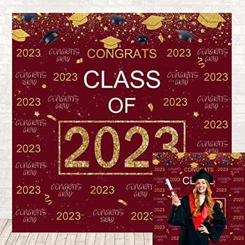 Mezuniyet Partisi Zemin Kırmızı Altın Glitter Tebrik Mezuniyet Fotoğraf Süslemeleri Sınıf 2023 Mezuniyet Tebrikler