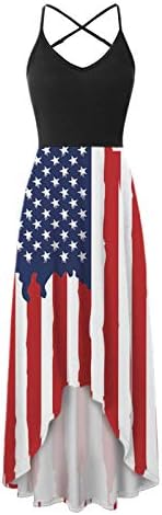 4th Temmuz Maxi Elbise Kadınlar için Rahat Yaz Boho Elbise Amerikan Bayrağı Scoop Boyun Cami Kolsuz Vatansever Yensiz