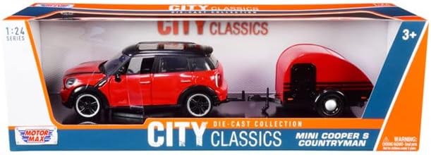 Ölçekli Model ile Uyumlu Mini Cooper S Countryman ile kamp römorku kırmızı/Siyah 1: 24 MOTORMAX MTM79761
