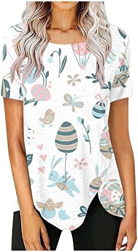 Paskalya Gömlek Kadınlar için Moda Tunik Tees O Boyun Kısa Kollu Tişörtleri Bluz Gevşek Sevimli Tavşan Grafik Gömlek