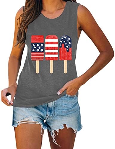 4th Temmuz Gömlek Tankı Üstleri Kadınlar için Kolsuz U Boyun Tshirt ABD Bayrağı Yıldız Çizgili Kravat Boya Koşu Tunik