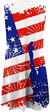 4th Temmuz Elbiseler Kadınlar için Rahat Yaz Plaj Elbise Amerikan Bayrağı Kolsuz O Boyun Anahtar Deliği Yıldız Çizgili