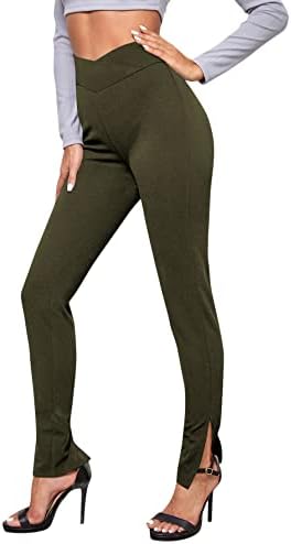 Esobo kadın Crossover Yüksek Belli Bootcut Yoga Pantolon Bölünmüş Hem Tayt egzersiz pantolonları İş pantolonu takım