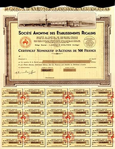 Societe Anonyme Des Etablissements Ricalens - Stock Certificate