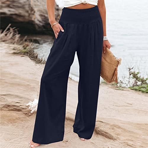 lcepcy Geniş Bacak Uzun dinlenme pantolonu Kadınlar için Yüksek Bel Pilili Rahat Hafif Yaz Pantolon Rahat Pantolon