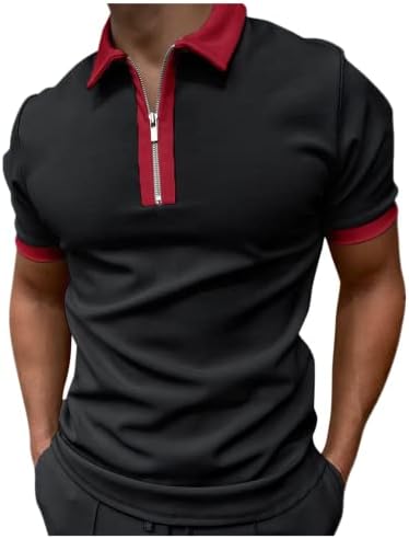 XXBR Fermuar polo gömlekler Mens için, Sonbahar Yaz Çizgili Slim Fit Kısa Kollu T Gömlek İş Rahat Üstleri İş Elbisesi