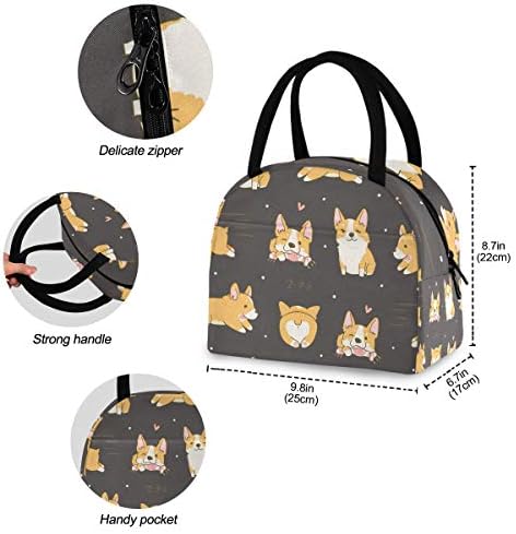 Yalıtımlı öğle yemeği çantası Kadın Corgi Köpekler Büyük Sızdırmaz Öğle Yemeği Kutuları omuz askıları ile iş için