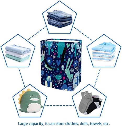 Mavi Orman Hayvan Ağacı Çiçek Desenli Baskı Katlanabilir Çamaşır Sepeti, 60L Su Geçirmez çamaşır sepetleri Çamaşır