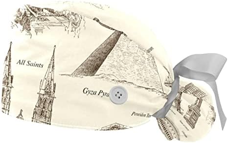 Çalışma Kapağı Düğmeleri ile Hemşire Kabarık Şapka Deniz Yaşamı Doodle Denizatı Ahtapot Yengeç Vintage Fırçalama Kap