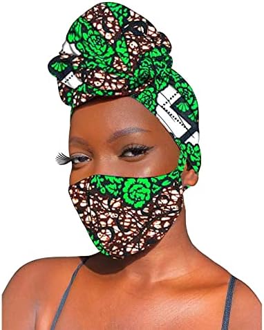 Afrika Headwraps ve Maske 2 Parça Set Ankara Baskı pamuklu kafa bandı Bandana Başörtüsü Maskesi Maç Baskı Balmumu