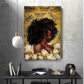 Çiçeklerin Siyah Kraliçesi Tuval Duvar Sanatı Afro-Amerikan Posteri Siyah Kız Kadın Kraliçe Tuval Duvar Sanatı Soyut