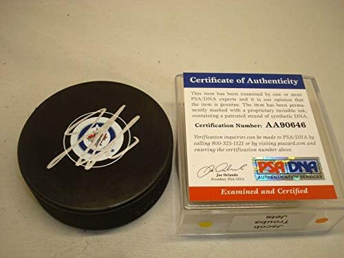 Jacob Trouba İmzalı Winnipeg Jets Hokey Diski İmzalı PSA / DNA COA 1C İmzalı NHL Diskleri