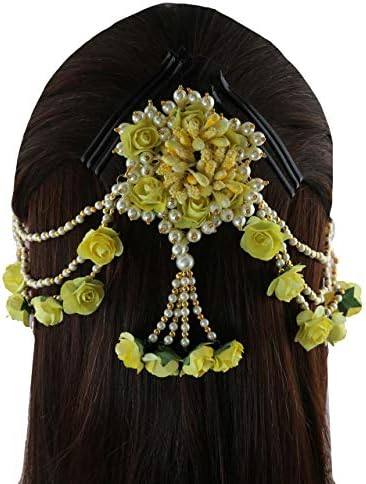 Sarı Renk Çiçek Saç Broş / Çiçek Takı Saç / Ambada Saç Broş / Düğün Saç Takı Şık Kadınlar İçin Hint Koleksiyon
