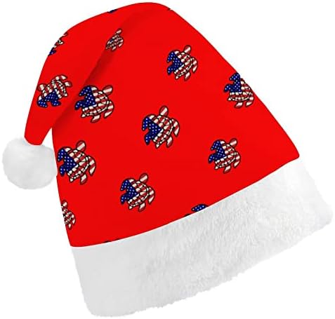 Amerikan Bayrağı Deniz Kaplumbağası Komik Noel Şapka Noel Baba Şapkaları Kısa Peluş Beyaz Manşetleri Noel Tatil Partisi
