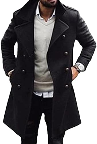 HSQIBAOER Erkekler Kış Kruvaze Siyah Gençlik Yün Ceket Erkek Uzun Kollu Yaka Palto Hırka Dış Giyim Tops