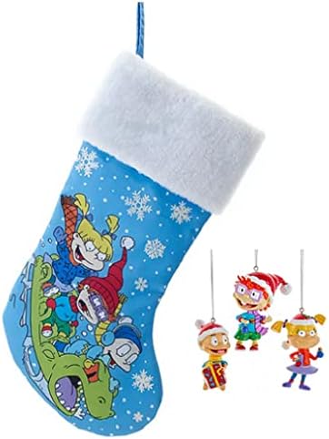 4 Parça Rugrats Noel Dekorasyon Paketi, Baskılı Çorap ve Chuckie Angelica Tommie Süsler, Çok Renkli
