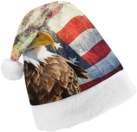 Kel Kartal ile Bayrak ve Havai Fişek Noel Şapka Yumuşak Peluş Santa Kap Komik Bere Noel Yeni Yıl Şenlikli Parti