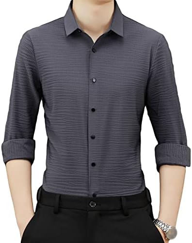 JEKE-DG erkek Elbise Gömlek Uzun Kollu Waffle Elbise Ofis Düğme aşağı yakalı tişört Serin İş Katı Slim Fit Temel Üstleri