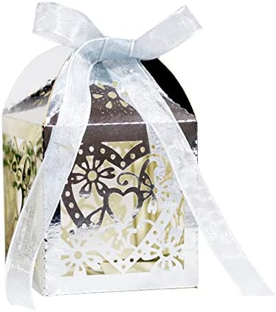 Ztexkee Paketi 50 Çiçek Favor Kutuları, Aşk Kalp şeker kutusu Dekoratif Şeker Kutusu Hediye Kutuları Gelin Duş Yıldönümü