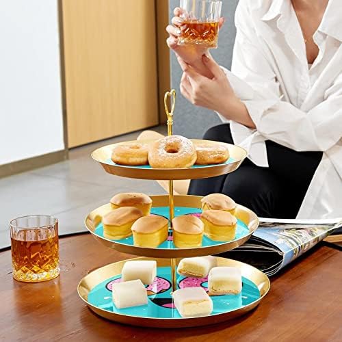 Lyetny 3 Katmanlı Tatlı Kek Standı Altın Cupcake Pasta Standı Çay Partisi, Düğün ve Doğum Günü, Çörek Yüz