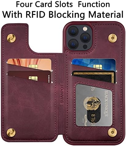 SUANPOT【RFID Engelleme iPhone 12/12 Pro 6.1 Cüzdan kılıf ile Kredi Kartı Tutucu, Flip Kitap PU Deri Telefon kılıfı