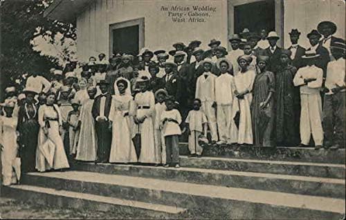 Bir Afrika Düğün Partisi-Gaboon, Batı Afrika Gabon Orijinal Antika Kartpostal