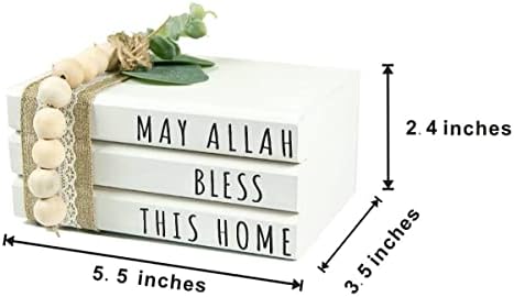 Dazingart Mini Ahşap Kitap Yığını, Allah Korusun Bu Ev, Çiftlik Evi İslam Ev Dekor, Eid Katmanlı Tepsi Dekorasyon