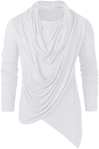 Stoota Erkekler Kış Vintage Asimetrik Kazık Yığın Yaka Düz Renk Uzun Kollu Gömlek, yumuşak Şık Düzensiz Tasarım Bluz