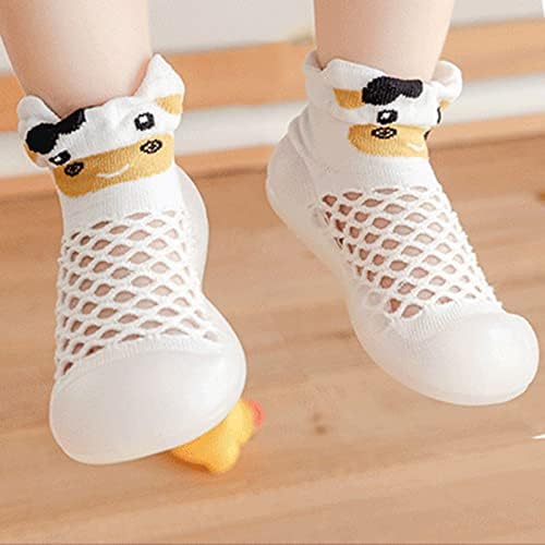 Erkek Kız Yürüyüş Çorap Bebek Hayvan Baskılar Karikatür Çorap Ayakkabı Toddler Nefes Örgü Çorap Kaymaz Prewalker (Beyaz,