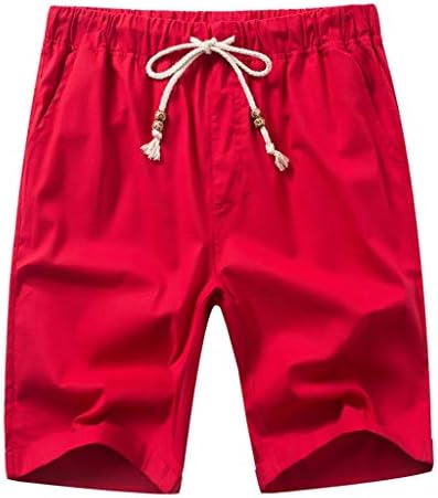 Şort Erkekler için, F_Gotal erkek Rahat Keten Pamuk Katı İpli Elastik Bel spor pantolon Jogger Şort Sweatpants