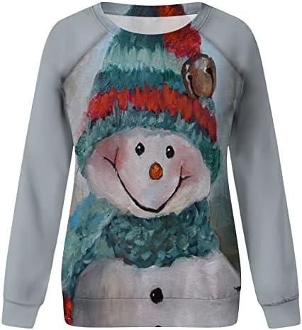 Xıaojmake kadın Noel Üstleri Sevimli Kardan Adam Baskı Tişörtü Casual Uzun Kollu Ekip Boyun Gevşek Kazak Bluzlar