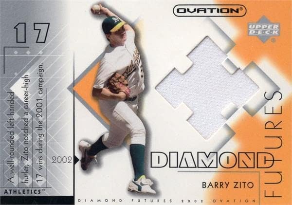 Barry Zito oyuncu yıpranmış jersey yama beyzbol kartı (Oakland Atletizm) 2002 Üst Güverte Ovation Diamond Futures