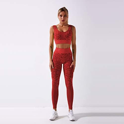 Kadın Egzersiz Setleri 2 Parça Dikişsiz Yoga Kıyafeti Yılan Derisi Baskı Yüksek Bel Legging ve Spor Sutyeni Eşofman