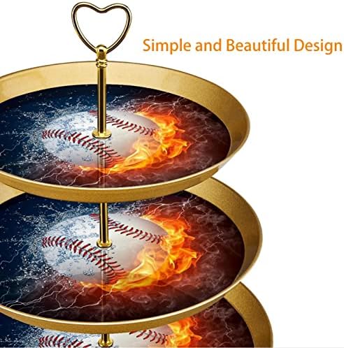 3 Katmanlı Kek Standı, Ateş ve Suda Beyzbol Topu Tatlı Teşhir Kulesi, Düğün Doğum Günü Çay Partisi Bebek Duş Kutlaması