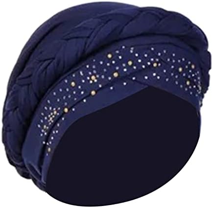 Kadın Türban Şapka Bayan Moda Elastik Düz Renk Rahat İnci Kap Boncuklu Büyük Müslüman Kap (Mavi, M)