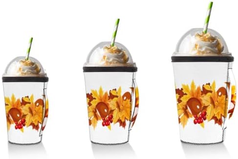 Şükran Günü Düşen Yapraklar Kullanımlık Buzlu Kahve Kollu Kolu Neopren kupa kılıfı Soda, Latte, Çay, İçecekler, Bira