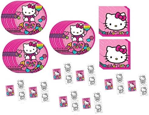 amscan Hello Kitty Doğum Günü Parti Malzemeleri Favor Paket içerir 24 Tatlı Kek Kağıt Tabaklar, 32 İçecek Kek Peçeteler,