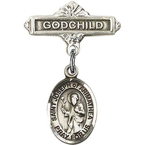 Gümüş Bebek Rozeti ile St. Joseph Arimathea Charm ve Godchild Rozeti Pin 1X5 / 8 inç