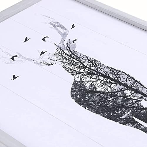 NİKKY EV Yaban Hayatı Duvar Dekor Ahşap Boyama Geyik Orman Monte Çerçeveli Poster Minimalist Dekoratif Asılı Yapıt