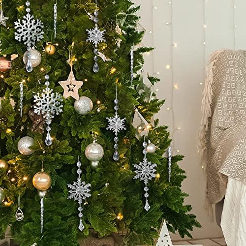 Noel Ağacı Süslemeleri Gümrükleme Beyaz Noel Süsler Set Kar Tanesi Süslemeleri, 12 adet Akrilik Kristal Saçağı Damla