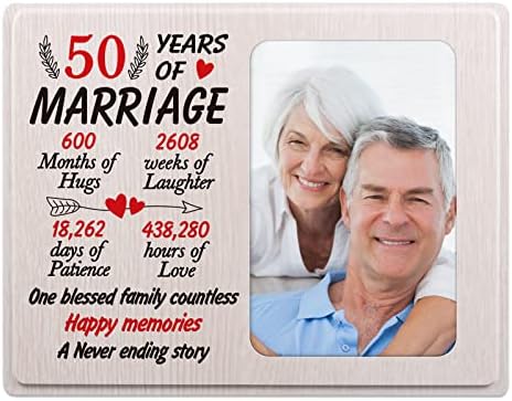 WaaHome 50th Düğün Yıldönümü Resim Çerçevesi, Ahşap 50th Evlilik Yıldönümü Fotoğraf Çerçevesi, 50th Altın Düğün Yıldönümü