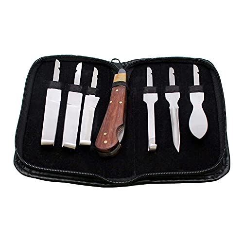 DDP Paslanmaz Çelik Toynak Bıçak Seti Yedi (7), Altı (6) Bıçaklı, Ahşap Saplı, Kompakt Set Fermuarlı Çanta