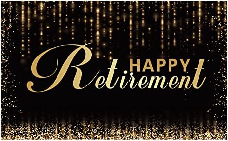Allenjoy Mutlu Emeklilik Parti Zemin Siyah ve Altın Glitter Emekli Fotoğraf Arka Plan Yaşlı Emeklilik Parti Süslemeleri