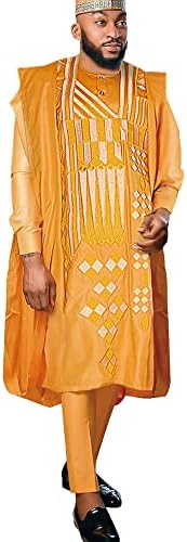 HD Afrika Erkek Giyim Agbada Giyim Nakış Dashiki Gömlek ve Pantolon Kıyafetler 3 Adet