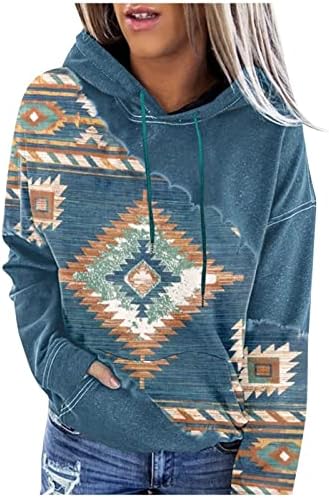 Bayan Üstleri Grafik Tişörtü Aztek Vintage Hoodies İpli Kazak Tops Etnik Tarzı Kapüşonlu Sweatshirt