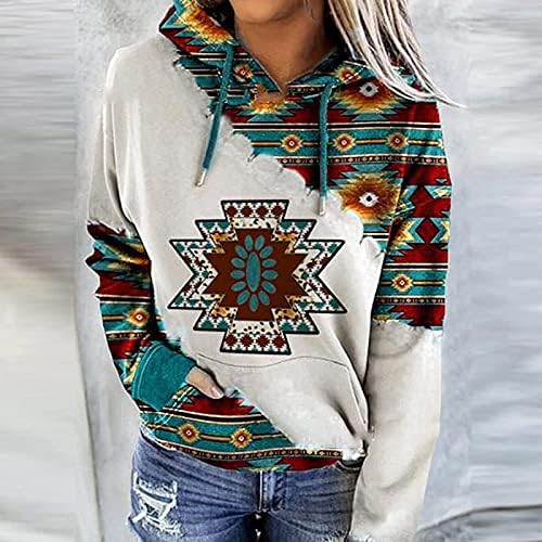 Bayan Üstleri Grafik Tişörtü Aztek Vintage Hoodies İpli Kazak Tops Etnik Tarzı Kapüşonlu Sweatshirt
