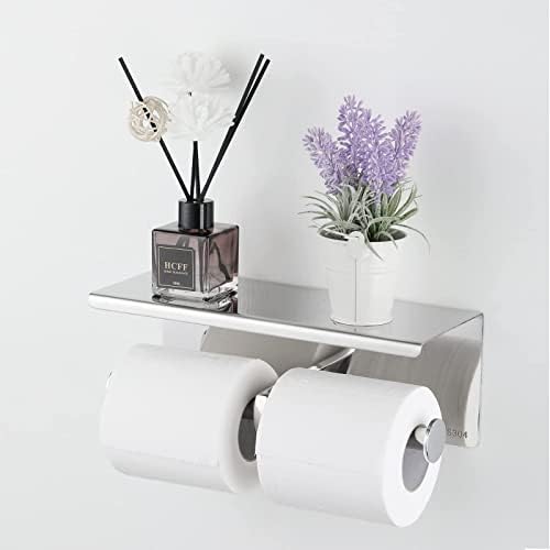 SCDGRW Raflı Çift Tuvalet Kağıdı Tutucusu, 304 Paslanmaz Çelik Tuvalet Kağıdı Tutucusu Duvara Monte, Banyo Tuvalet